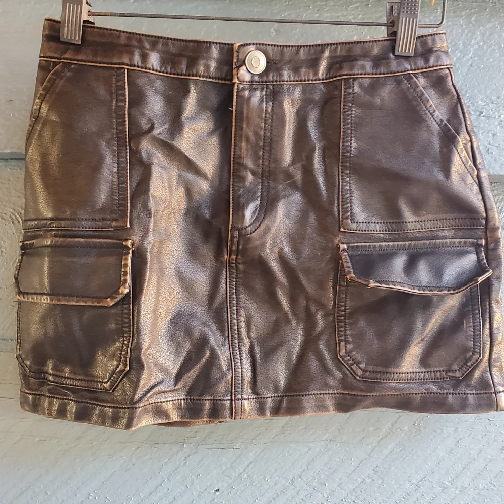 Brown Leatherette Mini Skirt - Picture 1 of 5